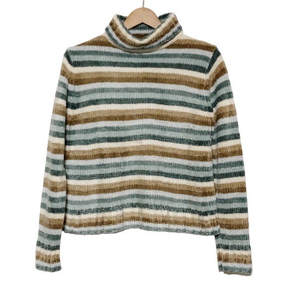 Vintage Y2K Chenille Striped Turtleneck Sweater - Picture 3 of 10